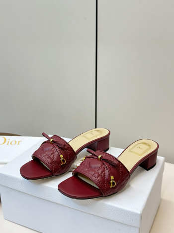 Uubags Dior Cannage Heeled Slide Burgundy Quilted Cannage Lambskin 3.5cm