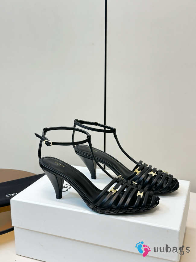Uubags Celine Cage Heeled Sandal In Black Goatskin 6cm - 1