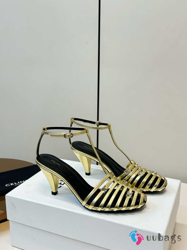 Uubags Celine Cage - Strappy Sandal In Gold Laminated Lambskin 6cm - 1