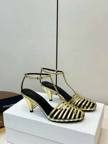 Uubags Celine Cage - Strappy Sandal In Gold Laminated Lambskin 6cm