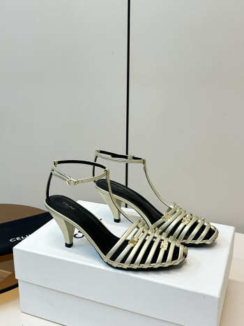 Uubags Celine Cage - Strappy Sandal In Silver Laminated Lambskin 6cm