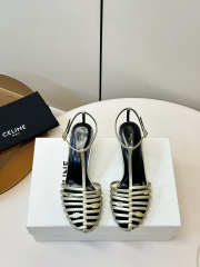 Uubags Celine Cage - Strappy Sandal In Silver Laminated Lambskin 6cm - 6