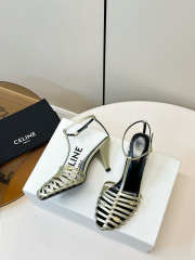 Uubags Celine Cage - Strappy Sandal In Silver Laminated Lambskin 6cm - 5