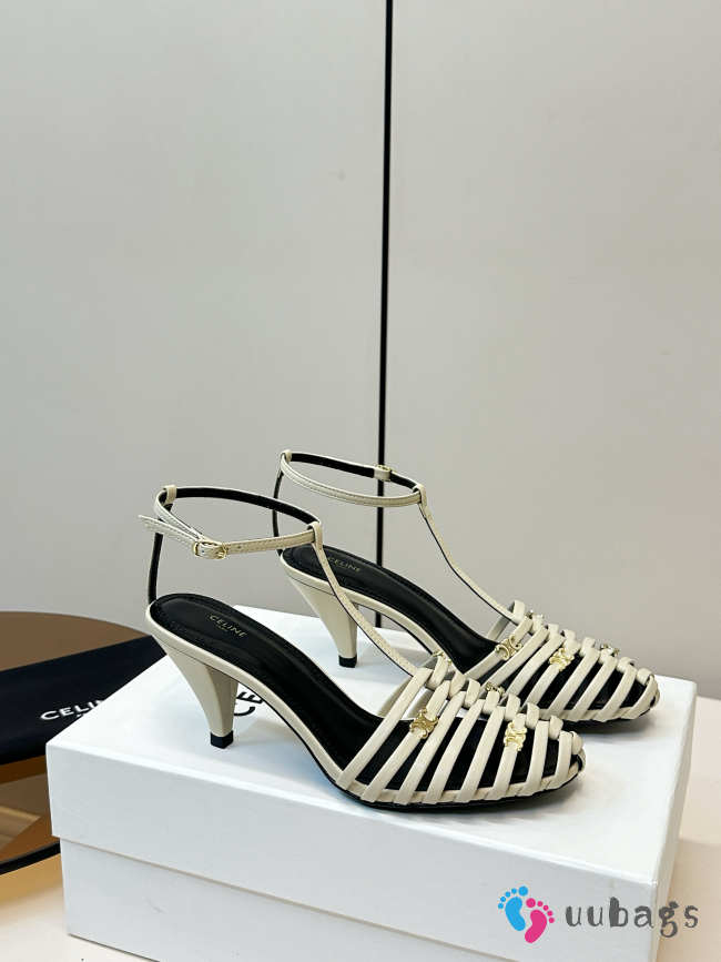 Uubags Celine Cage Heeled Sandal In White Goatskin 6cm - 1