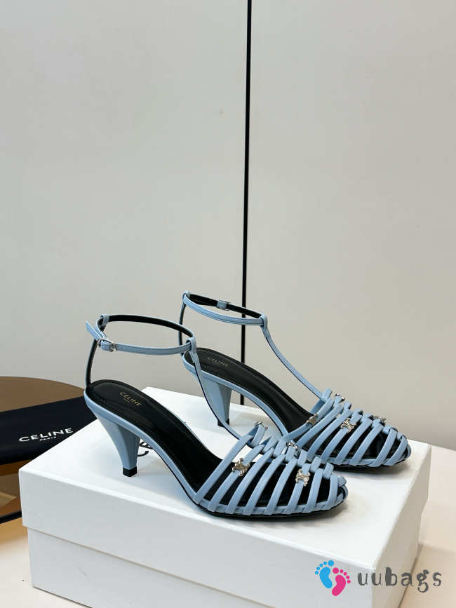 Uubags Celine Cage Heeled Sandal In Blue Goatskin 6cm - 1