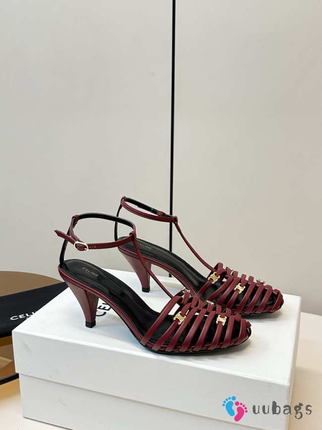 Uubags Celine Cage Heeled Sandal In Burgundy Goatskin 6cm - 1