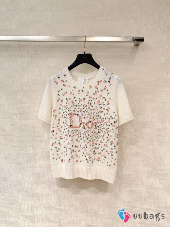 Uubags Dior Short-Sleeved Embroidered Sweater Multicolor Daisy Garden Cashmere Knit - 1