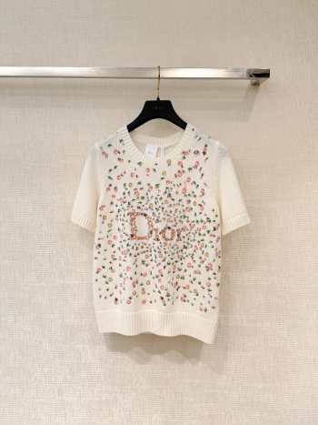 Uubags Dior Short-Sleeved Embroidered Sweater Multicolor Daisy Garden Cashmere Knit