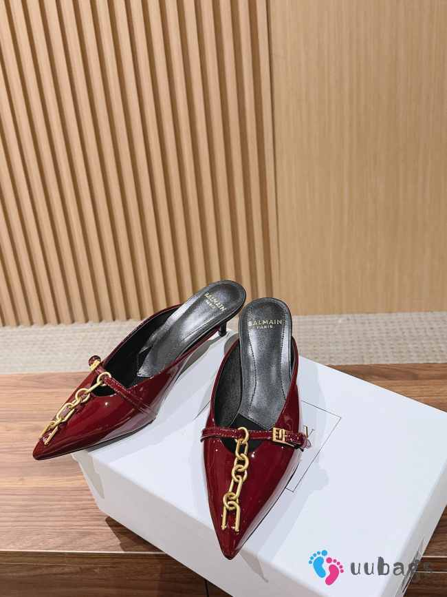 Uubags Balmain Sync Patent Leather Mules In Burgundy 4.5cm - 1