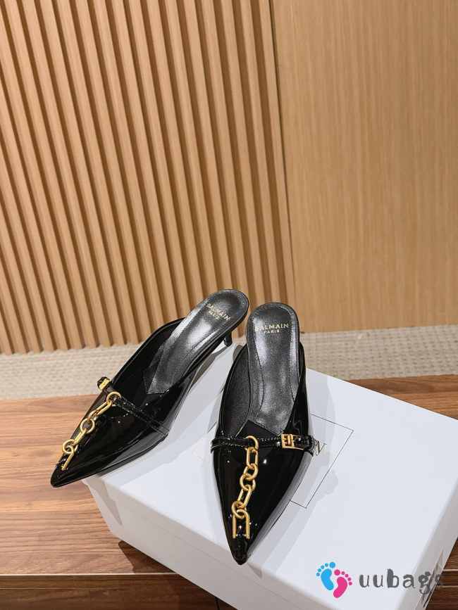 Uubags Balmain Sync Patent Leather Mules In Black 4.5cm - 1
