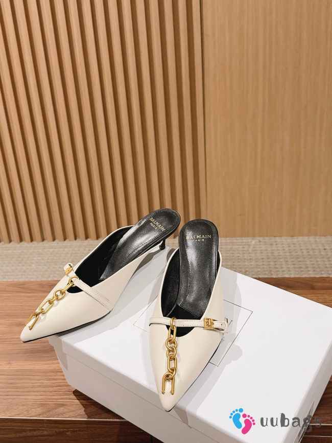 Uubags Balmain Sync Patent Leather Mules In White 4.5cm - 1