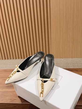 Uubags Balmain Sync Patent Leather Mules In White 4.5cm