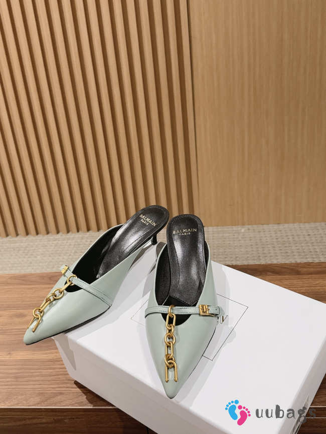 Uubags Balmain Sync Patent Leather Mules In Mint Green 4.5cm - 1