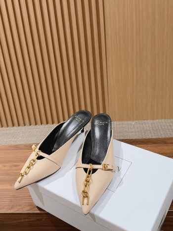 Uubags Balmain Sync Patent Leather Mules In Light Beige 4.5cm