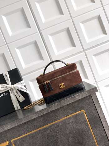 Uubags Chanel Vanity With Chain Suede Calfskin, Shiny Lambskin & Gold-Tone Metal In Dark Brown & Black 17x19.5x5cm