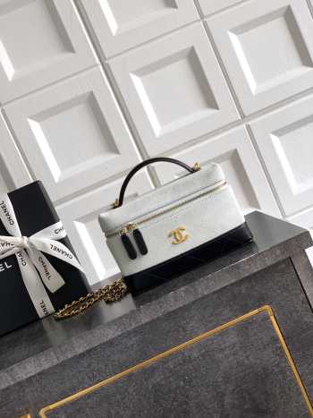 Uubags Chanel Vanity With Chain Suede Calfskin, Shiny Lambskin & Gold-Tone Metal In Light Grey & Black 17x19.5x5cm