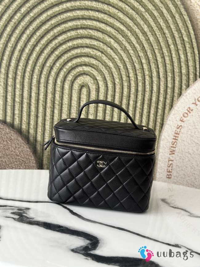 Uubags Chanel Vanity Black Leather Top Handle Bag 20x13x15cm - 1