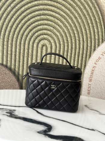 Uubags Chanel Vanity Black Leather Top Handle Bag 20x13x15cm