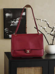 New Arrivals 2026 Chanel Large flap-top handbag with grained calfskin & silver-plated metal in dark red wine 26x38.5x11cm - 1
