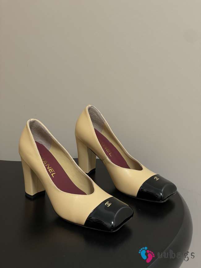 Uubags Chanel High Heels Glossy Sheepskin & Calfskin In Black/ Beige 9cm - 1