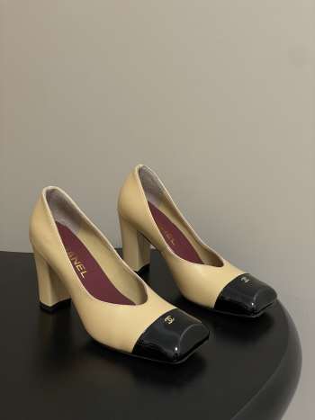 Uubags Chanel High Heels Glossy Sheepskin & Calfskin In Black/ Beige 9cm