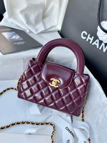 Uubags Chanel Kelly 25C Lambskin Letaher Burgundy Bag 13x19x7cm