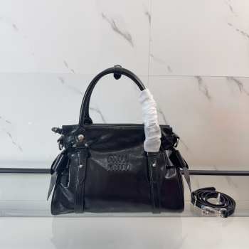 Uubags Miu Miu 5BA327 shiny leather top-handle bag in black 27x16x13cm