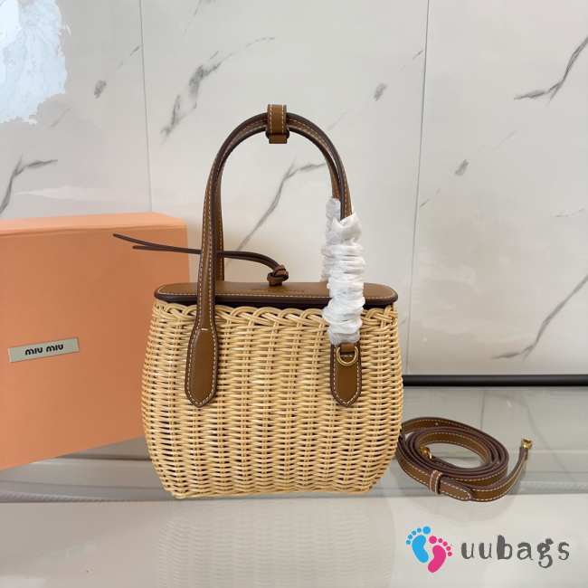 Uubags Miu Miu 5BA222 Woven Wicker Top Handle Bag 15x20x8.5cm - 1