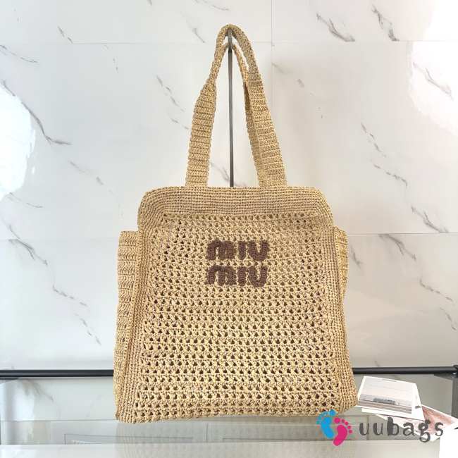 Uubags Miu Miu Raffia-Effect Crochet Tote Bag In Beige 38.5x40x10cm - 1