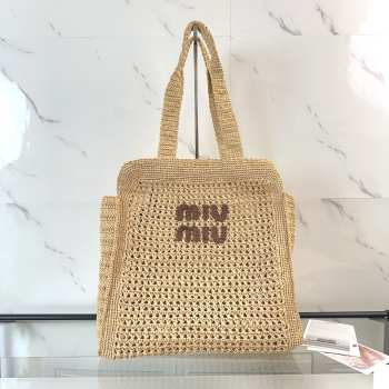 Uubags Miu Miu Raffia-Effect Crochet Tote Bag In Beige 38.5x40x10cm