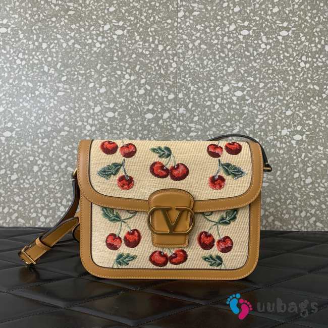 Uubags Valentino Garavani Quiltie 67 Bag Jacquard Raffia With Cherryfic Pattern 24.5x18.5x8cm - 1