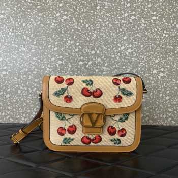 Uubags Valentino Garavani Quiltie 67 Bag Jacquard Raffia With Cherryfic Pattern 24.5x18.5x8cm