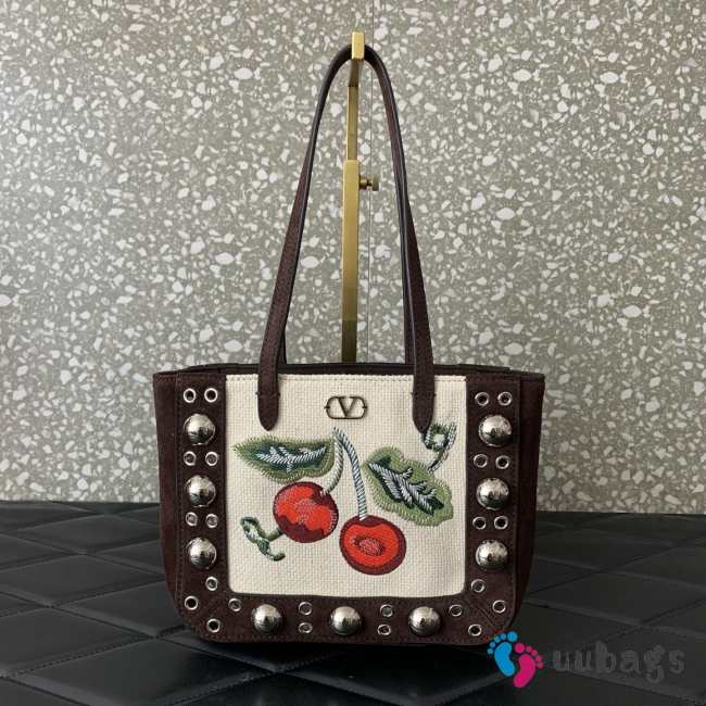 Uubags Valentino Garavani Nellcôte Mini Embroidered Shopping Bag In Brown/Multicolor 21x16x5cm - 1