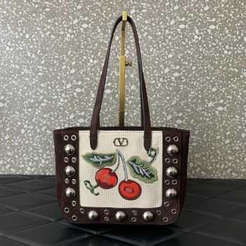 Uubags Valentino Garavani Nellcôte Mini Embroidered Shopping Bag In Brown/Multicolor 21x16x5cm