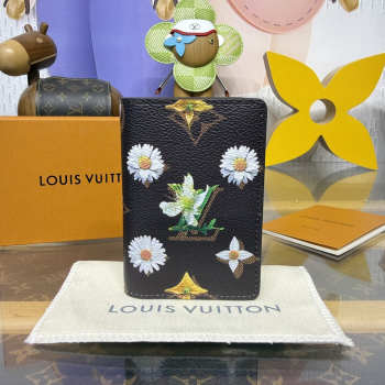 Uubags Louis Vuitton M27542 Pocket Organizer Wallet In Brown Monogram Flowers Canvas Material 7.5x11.1x1cm
