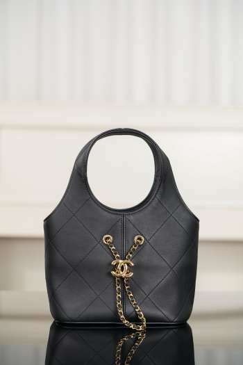 New Arrivals 2026 Chanel Small Shopping Bag Calfskin And Gold-Plated Metal In Black 27.5x21x10cm