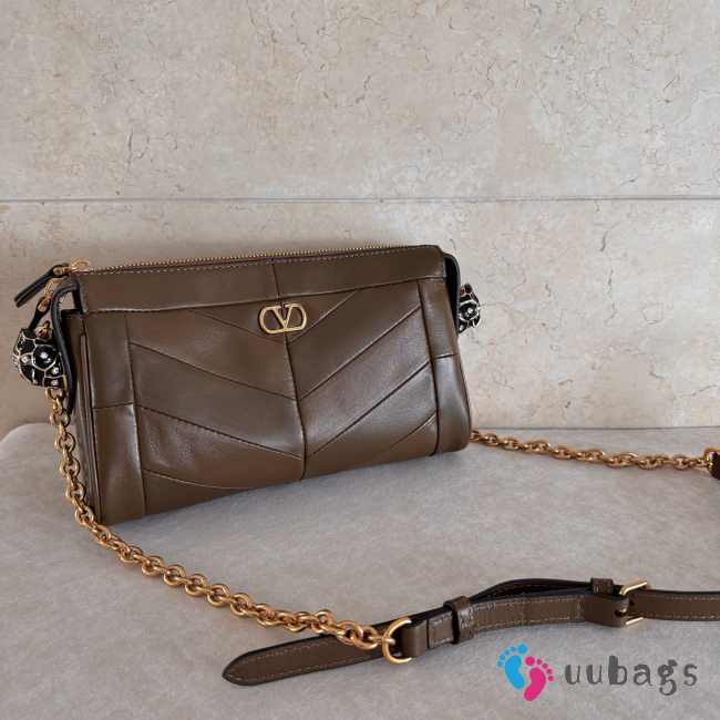 Uubags Valentino Garavani Panthea Small Bag In Brown Nappa Leather With A Chevron Pattern 24x14x6cm - 1