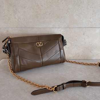 Uubags Valentino Garavani Panthea Small Bag In Brown Nappa Leather With A Chevron Pattern 24x14x6cm