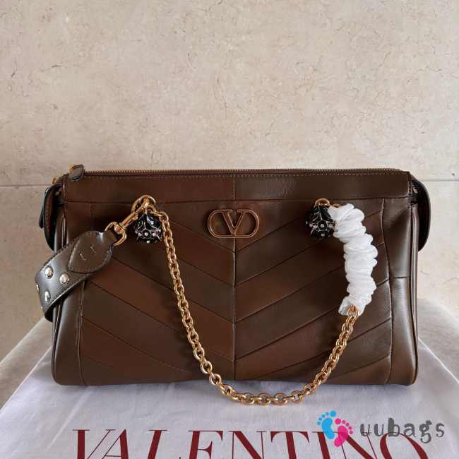 Uubags Valentino Garavani Panthea Bag In Brown Nappa Leather With Chevron Pattern 33x19.5x9cm - 1