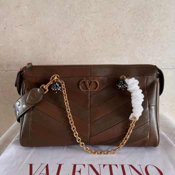 Uubags Valentino Garavani Panthea Bag In Brown Nappa Leather With Chevron Pattern 33x19.5x9cm