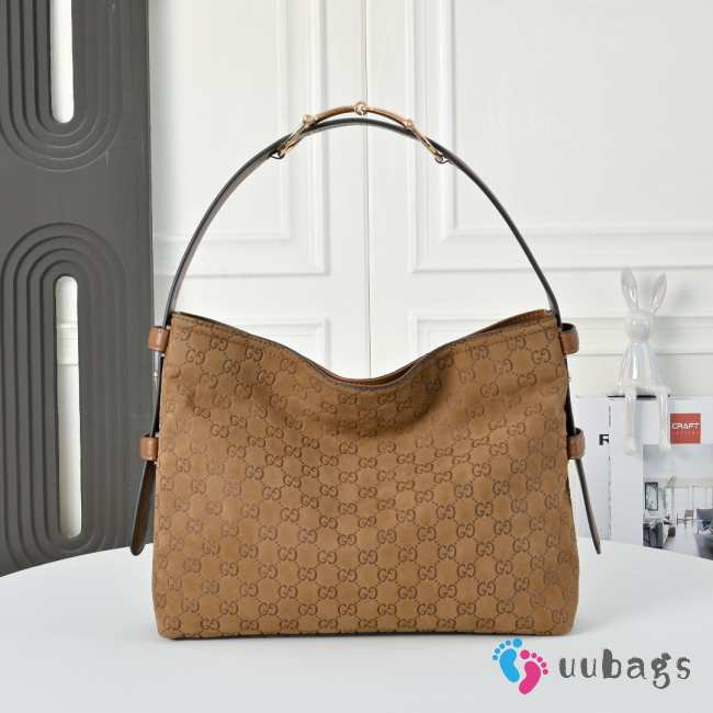 Uubags Gucci Beatrix medium tote bag in brown suede leather 35x27.5x11cm - 1