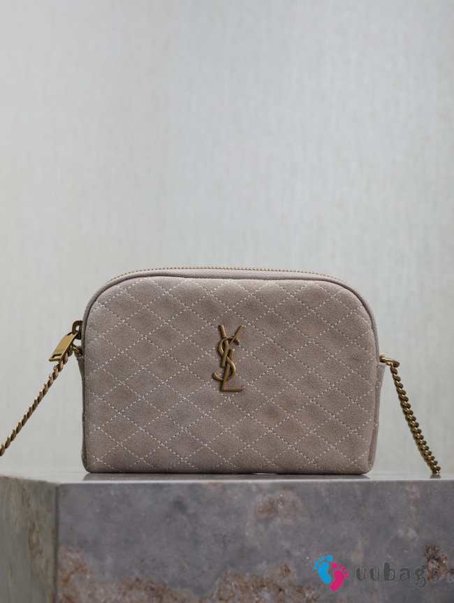 Uubags YSL Gaby zipped pouch in light grey suede leather 19x12x3cm - 1