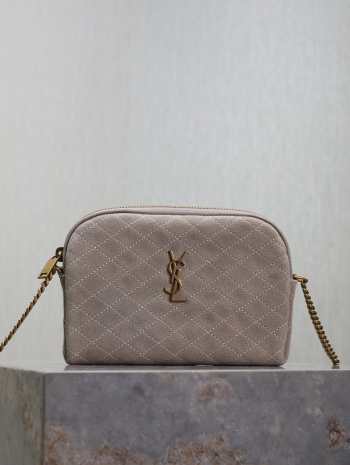 Uubags YSL Gaby zipped pouch in light grey suede leather 19x12x3cm