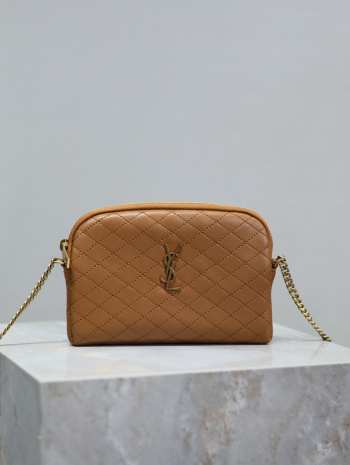 Uubags YSL Gaby zipped pouch in quilted lambskin brown 19x12x3cm