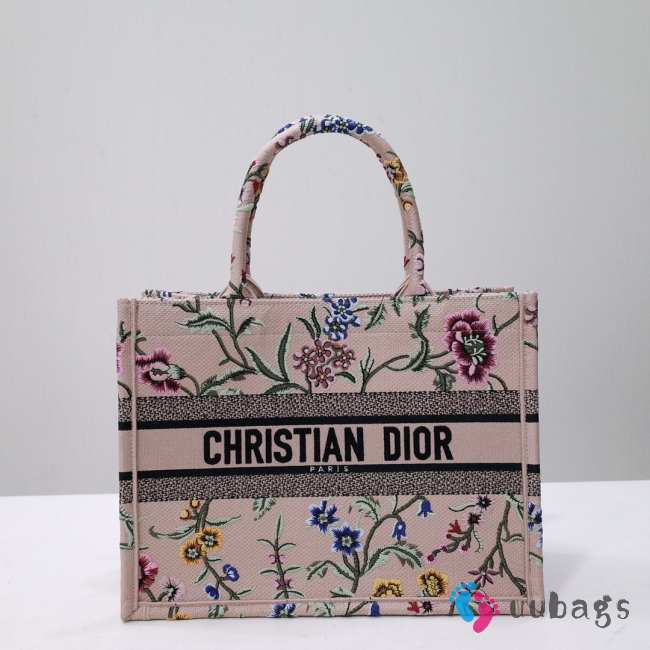 Uubags Dior Medium Book Tote Floral Embroidery In Pink Multicolor 36.5x28x14cm  - 1