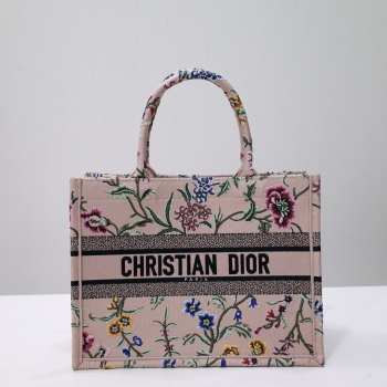 Uubags Dior Medium Book Tote Floral Embroidery In Pink Multicolor 36.5x28x14cm 