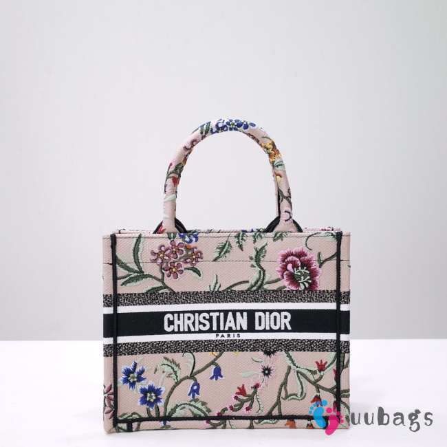 Uubags Dior Small Book Tote Floral Embroidery In Pink Multicolor 26.5x21x14cm - 1