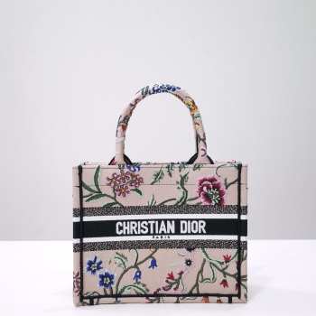 Uubags Dior Small Book Tote Floral Embroidery In Pink Multicolor 26.5x21x14cm