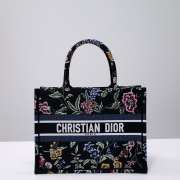 Uubags Dior Small Book Tote Floral Embroidery In Black Multicolor 26.5x21x14cm - 1
