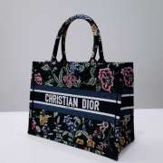 Uubags Dior Small Book Tote Floral Embroidery In Black Multicolor 26.5x21x14cm - 5